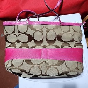 Brown and Pink Coach Handbag